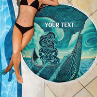 Personalised New Zealand Waitangi Day Beach Blanket Hei Tiki With Maori Waka - Whakarare Pattern LT14 - Polynesian Pride