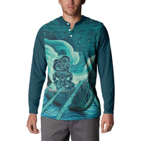 Personalised New Zealand Waitangi Day Button Sweatshirt Hei Tiki With Maori Waka - Whakarare Pattern LT14 - Polynesian Pride