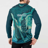 Personalised New Zealand Waitangi Day Button Sweatshirt Hei Tiki With Maori Waka - Whakarare Pattern LT14 - Polynesian Pride