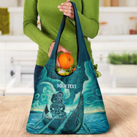Personalised New Zealand Waitangi Day Grocery Bag Hei Tiki With Maori Waka - Whakarare Pattern