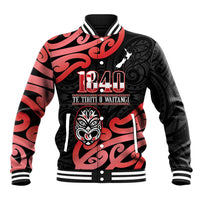 New Zealand 1840 Waitangi Day Baseball Jacket Aotearoa Haka Mask - Red Version LT14 Unisex Red - Polynesian Pride