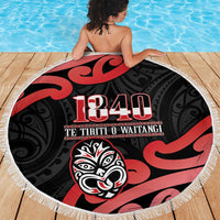 New Zealand 1840 Waitangi Day Beach Blanket Aotearoa Haka Mask - Red Version LT14 - Polynesian Pride