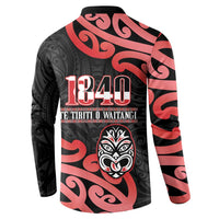 New Zealand 1840 Waitangi Day Button Sweatshirt Aotearoa Haka Mask - Red Version LT14 - Polynesian Pride