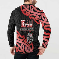 New Zealand 1840 Waitangi Day Button Sweatshirt Aotearoa Haka Mask - Red Version LT14 - Polynesian Pride