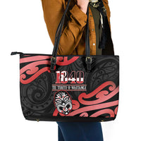 New Zealand 1840 Waitangi Day Leather Tote Bag Aotearoa Haka Mask - Red Version LT14 - Polynesian Pride