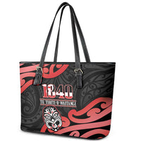 New Zealand 1840 Waitangi Day Leather Tote Bag Aotearoa Haka Mask - Red Version LT14 - Polynesian Pride