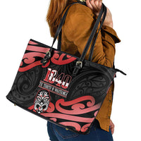 New Zealand 1840 Waitangi Day Leather Tote Bag Aotearoa Haka Mask - Red Version LT14 - Polynesian Pride