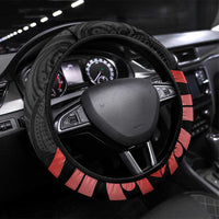 New Zealand 1840 Waitangi Day Steering Wheel Cover Aotearoa Haka Mask - Red Version LT14 Universal Fit Red - Polynesian Pride