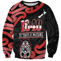 New Zealand 1840 Waitangi Day Sweatshirt Aotearoa Haka Mask - Red Version LT14 Unisex Red - Polynesian Pride