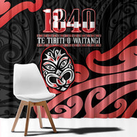 New Zealand 1840 Waitangi Day Window Curtain Aotearoa Haka Mask - Red Version LT14 - Polynesian Pride