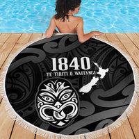 New Zealand 1840 Waitangi Day Beach Blanket Aotearoa Haka Mask - Black Version LT14 - Polynesian Pride