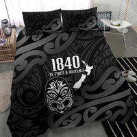 New Zealand 1840 Waitangi Day Bedding Set Aotearoa Haka Mask - Black Version