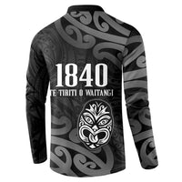 New Zealand 1840 Waitangi Day Button Sweatshirt Aotearoa Haka Mask - Black Version LT14 - Polynesian Pride