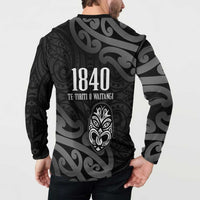 New Zealand 1840 Waitangi Day Button Sweatshirt Aotearoa Haka Mask - Black Version LT14 - Polynesian Pride