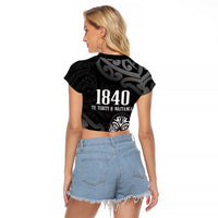 New Zealand 1840 Waitangi Day Raglan Cropped T Shirt Aotearoa Haka Mask - Black Version LT14 - Polynesian Pride