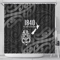 New Zealand 1840 Waitangi Day Shower Curtain Aotearoa Haka Mask - Black Version