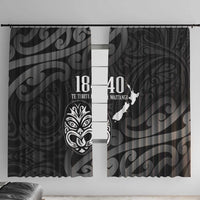 New Zealand 1840 Waitangi Day Window Curtain Aotearoa Haka Mask - Black Version LT14 With Hooks Black - Polynesian Pride