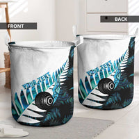 New Zealand Lawn Bowls Custom Laundry Basket Aotearoa Silver Fern Paua Shell - Polynesian Pride