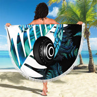 New Zealand Lawn Bowls Custom Beach Blanket Aotearoa Silver Fern Paua Shell - Polynesian Pride