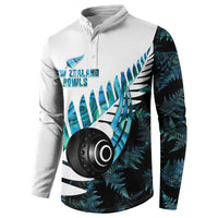 New Zealand Lawn Bowls Custom Button Sweatshirt Aotearoa Silver Fern Paua Shell - Polynesian Pride