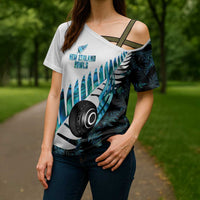 New Zealand Lawn Bowls Custom Cross Shoulder Shirt Aotearoa Silver Fern Paua Shell LT14 - Polynesian Pride