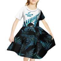 New Zealand Lawn Bowls Custom Kid Short Sleeve Dress Aotearoa Silver Fern Paua Shell - Polynesian Pride