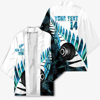 New Zealand Lawn Bowls Custom Kimono Aotearoa Silver Fern Paua Shell - Polynesian Pride