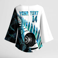 New Zealand Lawn Bowls Custom Kimono Sleeve Blouse Aotearoa Silver Fern Paua Shell LT14 - Polynesian Pride