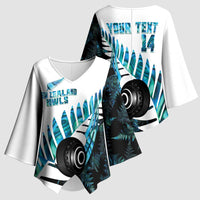 New Zealand Lawn Bowls Custom Kimono Sleeve Blouse Aotearoa Silver Fern Paua Shell LT14 - Polynesian Pride