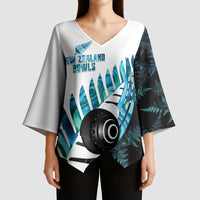New Zealand Lawn Bowls Custom Kimono Sleeve Blouse Aotearoa Silver Fern Paua Shell LT14 - Polynesian Pride