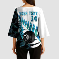 New Zealand Lawn Bowls Custom Kimono Sleeve Blouse Aotearoa Silver Fern Paua Shell LT14 - Polynesian Pride
