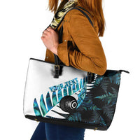 New Zealand Lawn Bowls Custom Leather Tote Bag Aotearoa Silver Fern Paua Shell LT14 Black - Polynesian Pride