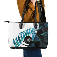New Zealand Lawn Bowls Custom Leather Tote Bag Aotearoa Silver Fern Paua Shell LT14 - Polynesian Pride