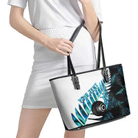 New Zealand Lawn Bowls Custom Leather Tote Bag Aotearoa Silver Fern Paua Shell LT14 - Polynesian Pride
