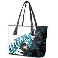 New Zealand Lawn Bowls Custom Leather Tote Bag Aotearoa Silver Fern Paua Shell LT14 - Polynesian Pride