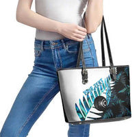 New Zealand Lawn Bowls Custom Leather Tote Bag Aotearoa Silver Fern Paua Shell LT14 - Polynesian Pride