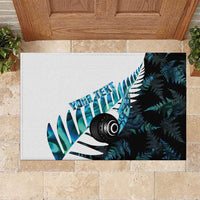 New Zealand Lawn Bowls Custom Rubber Doormat Aotearoa Silver Fern Paua Shell - Polynesian Pride