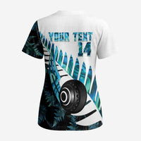 New Zealand Lawn Bowls Custom Scrub Top Aotearoa Silver Fern Paua Shell - Polynesian Pride