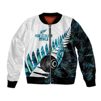 New Zealand Lawn Bowls Custom Sleeve Zip Bomber Jacket Aotearoa Silver Fern Paua Shell - Polynesian Pride