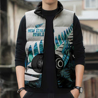 New Zealand Lawn Bowls Custom Sleeveless Puffer Jacket Aotearoa Silver Fern Paua Shell - Polynesian Pride