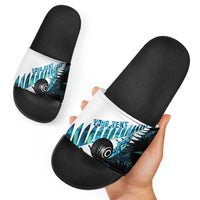 New Zealand Lawn Bowls Custom Slide Sandals Aotearoa Silver Fern Paua Shell - Polynesian Pride