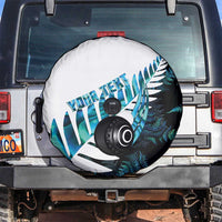 New Zealand Lawn Bowls Custom Spare Tire Cover Aotearoa Silver Fern Paua Shell LT14 Black - Polynesian Pride