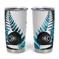 New Zealand Lawn Bowls Custom Tumbler Cup Aotearoa Silver Fern Paua Shell LT14 Black - Polynesian Pride