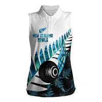 New Zealand Lawn Bowls Custom Women Sleeveless Polo Shirt Aotearoa Silver Fern Paua Shell - Polynesian Pride