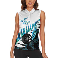 New Zealand Lawn Bowls Custom Women Sleeveless Polo Shirt Aotearoa Silver Fern Paua Shell - Polynesian Pride