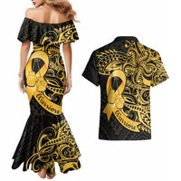 Polynesia Bone Cancer Awareness Couples Matching Mermaid Dress and Hawaiian Shirt Fight Warriors LT14 - Polynesian Pride