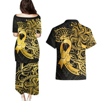 Polynesia Bone Cancer Awareness Couples Matching Puletasi and Hawaiian Shirt Fight Warriors LT14 - Polynesian Pride