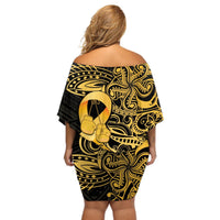 Polynesia Bone Cancer Awareness Off Shoulder Short Dress Fight Warriors LT14 - Polynesian Pride