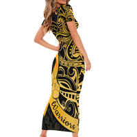 Polynesia Bone Cancer Awareness Short Sleeve Bodycon Dress Fight Warriors