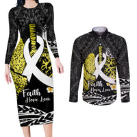 Personalised Polynesia World Lung Cancer Day Couples Matching Long Sleeve Bodycon Dress and Long Sleeve Button Shirt Faith Hope Love